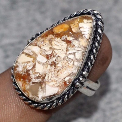 925 Silver Plated Brecciated Mookaite Ring Handmade Gemstone Size US 9 MJ - Image 1 of 3