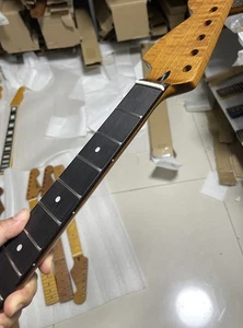 Big Reverse headstock 22frets Roasted Flame Maple electric guitar neck Rosewood - Picture 1 of 5