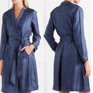 J Crew Collection Trenchkleid Seide gepunktet Gilbert blau weiß Größe 2 - Bild 1 von 18