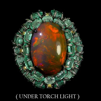 925 Sterlingsilber Ring Oval Feuer Opal 10ct Smaragd Handmade Edelstein Größe 8 - Bild 1 von 4