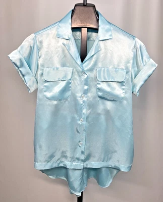 Pantalones Cortos Pijama Mujer Vintage TALLA PEQUEÑA Azul Satinado MODO VAL Clásico Años 90 Y2K Foto 1 de 4