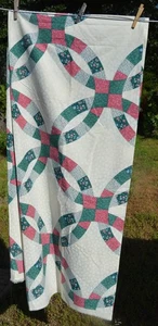 Cheater Quilt Fabric Cotton Wedding Ring Pattern 82x90" - Picture 1 of 1