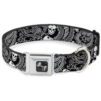 Dog Collar Bone Bandana/Skulls Black/White WIDE-Small 13-17" (Importación USA) - Imagen 1 de 4