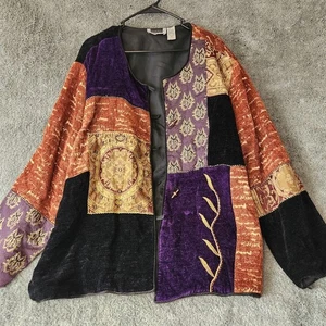 Maggie Barnes Womens Plus Size Jacket 4x Embordered Multicolor Patchwork - Picture 1 of 7
