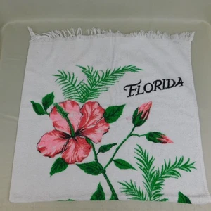 Telo mare vintage Cannon Mills cotone spugna frange Florida ibisco #8001 - Foto 1 di 6