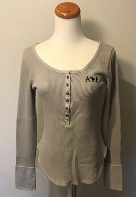 Camisa Top Y2k Abercombie & Fitch Mujer Talla Grande Térmica Henley Tejido Waffle  Foto 1 de 4
