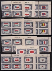 1943-44 Overrun Countries Sc 909-921 MNH toned gum name blocks complete set - Picture 1 of 1