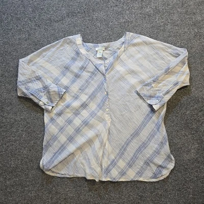 Top Sundance Mujer Talla Pequeña Pequeño Blanco Azul Cuadros Popover Cápsula Informal Foto 1 de 4