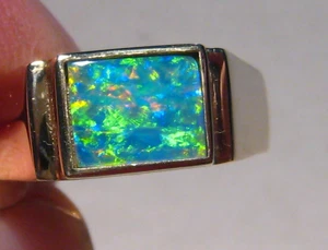 Men' s  Opal Ring , Solid 14 k Gold   ,  Brilliant 5+ Brightness gem  opal - Picture 1 of 12