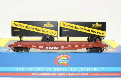 Athearn HO Scale CIL Monon 50' Flat Car #7615 & 2 25' Van Trailers NOS 92382 - Image 1 of 4