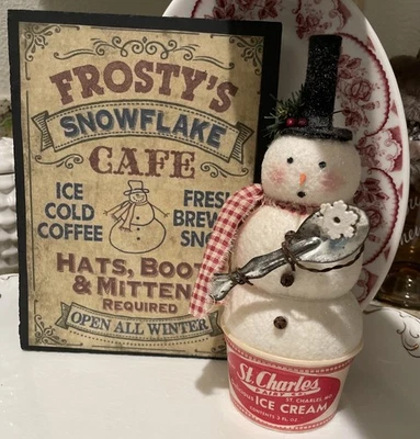 Letrero de madera Frostys muñeco de nieve copo de nieve café decoración de Navidad 6x8 Foto 1 de 4