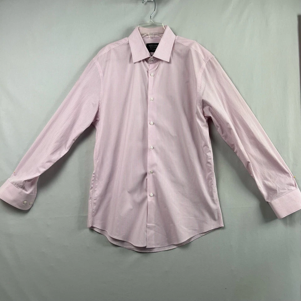 Nordstrom TechSmart Dress Shirt Mens 15½ 32-33 Pink Collared Gingham Check - Image 1 of 4