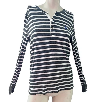 Camisa Ralph Lauren Henley a Rayas XL Manga Larga Acanalada Tejido Top Informal Preppy Foto 1 de 4