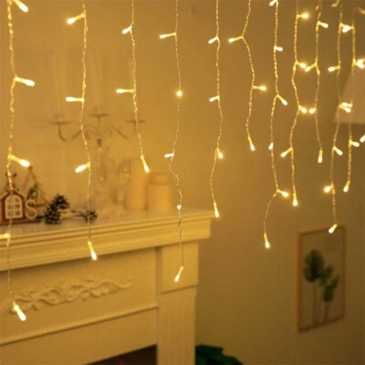 96-480 LED Hanging Icicle Curtain Lights Outdoor Fairy String Xmas Wedding Lamp - Image 1 of 4