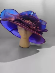 C.C Exclusive Rhinestones Iridescent Purple hat Kentucky Derby Church layers bow - Picture 1 of 11