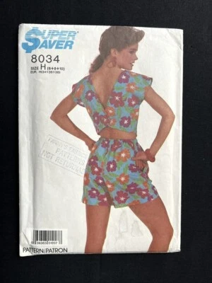 Super Saver 8034 Misses  Top & Shorts Easy Vintage 1987 Pattern size 6-10 Uncut - Image 1 of 2