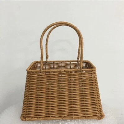 Wicker Rattan Flower Basket with Handles Wedding Flower Baskets Home Decoration  - Image 1 of 4