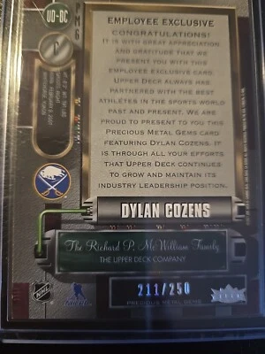 Dylan COZENS 2020-21 Precious metal gems - UPPER DECK - 211/250 - Image 1 of 4