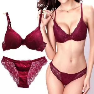 Moda Encaje Azul Real Negro Mujeres Damas Ropa Interior Push-up Sujetador y Panty Conjunto - Imagen 1 de 35