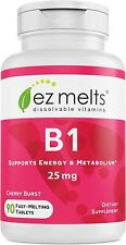 B1 as Thiamine, 25 mg, Sublingual Vitamins, Vegan, Zero Sugar, Natural Cherry 