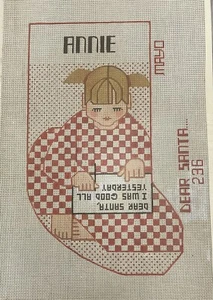 VINTAGE MCM GIRL DEAR SANTA CHRISTMAS STOCKING MAYO NEEDLEPOINT DESIGN CANVAS - Picture 1 of 1