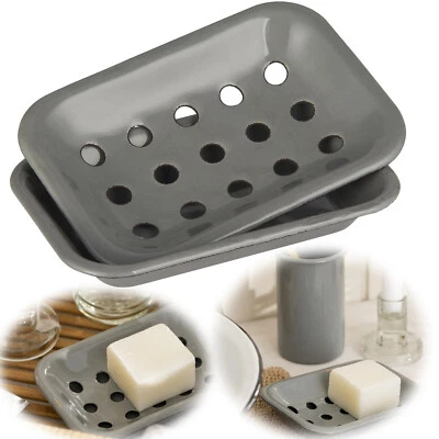 Vintage Seifenschale Emaille Shabby Grau 15cm 2-tlg Seifenhalter Seifenablage - Bild 1 von 4