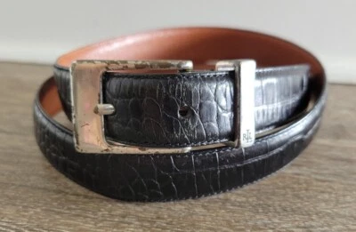 Lauren Ralph Lauren Women M Black Genuine Leather Embossed Belt Made in Italy 1" - Image 1 of 4