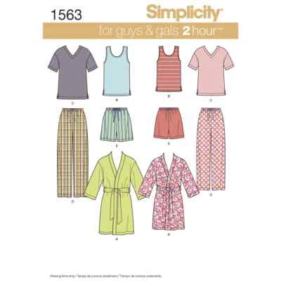 Simplicity Sewing Pattern 1563 | Misses Mens Unisex Sleepwear Top Pants XS - XL - Image 1 of 4
