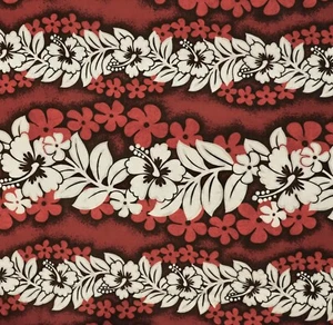Vintage Hawaiian Cotton Fabric Red Hibiscus And Leaves 45" x 76"-2 Yards - Picture 1 of 6