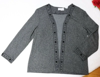 Suéter Alfred Dunner Talla 8 Gris Acogedor Suave Cárdigan Negro Adornado Foto 1 de 4