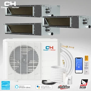 28000 BTU Tri 3 Zone Slim Duct Mini Split Heat Pump Air Conditioner 9K+9K+9K - Picture 1 of 16