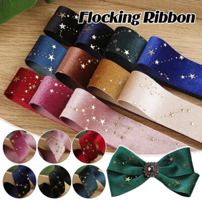 Hot Stamping Flocking Ribbon Christmas Velvet Ribbon Bow Craft Accessory DIY - Image 1 of 4