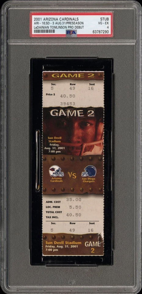 Ladainian Tomlinson NFL Debut Ticket Stub PSA 4 Cardinals Chargers 8/31/2001 - Image 1 of 2