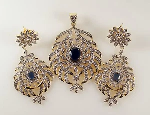 Juego de pendientes colgantes florales de estrás transparente en tono dorado azul - Imagen 1 de 6