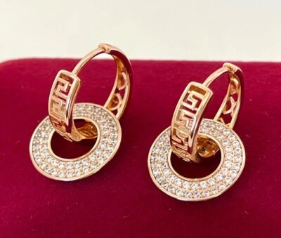 Luxus 2tlg. Ring Ohrringe Creole Zirkonia echt 750er Gold 18K vergoldet Geschenk - Bild 1 von 4