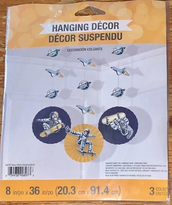 Cool Space Skater Hanging Decorations Pack of 3 Paper 36" x 8" Space Decor ~NEW - Image 1 of 2