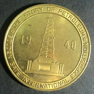 Vintage 1940 Golden State Intl. Expo "Story of Petroleum" Medaille Medaille 35mm Öl - Bild 1 von 3