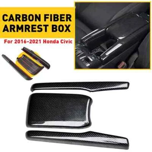 For 2016-2021 Honda Civic Interior Central Armrest Box Panel Carbon Fiber Black - Picture 1 of 8