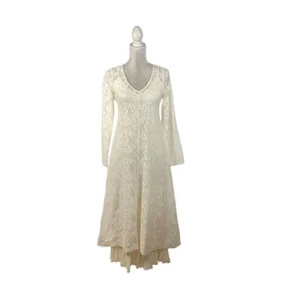 Abito maxi Johnny Was giada panna pizzo manica lunga boho spiaggia abito da sposa S - Foto 1 di 14