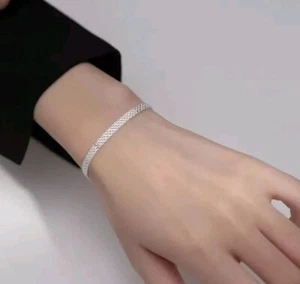 Pulseras tejidas sencillas minimalistas de plata de ley 925 tejido plano ancho - Imagen 1 de 6