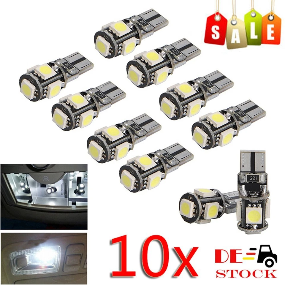 10x 12V T10 5 SMD LED Lampe Auto CANBUS Standlicht Innenraum Beleuchtung Licht - Bild 1 von 4