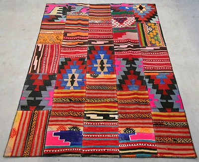 Alfombra turca, alfombra de retazos, alfombra hecha a mano, alfombra de área, alfombra de lana 4x5 Foto 1 de 4