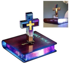 Levitating Cross Lamp Floating Jesus & Bible Night Light Colorful Magnetic Le... - Bild 1 von 6