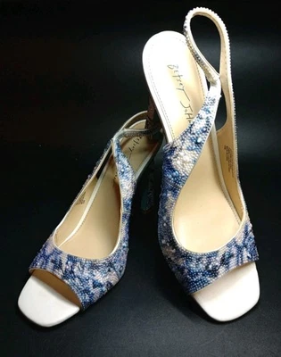 Sandalias de tacón Betsey Johnson para mujer Mina estrás con tiras azul perla talla 10M Foto 1 de 4