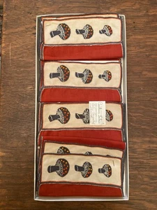 Set of 8 Constance Leiter Mushroom Cocktail Napkins Madeira Embroidered Linen - Picture 1 of 11