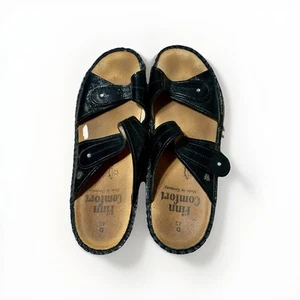 Finn Comfort Sz 42 D/11 Catalina Black Patent Leather Soft Footbed Sandals VGUC! - Picture 1 of 12