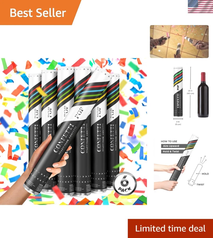 Cañón de confeti 16 pulgadas multicolor biodegradable fiesta poppers paquete de 6 Foto 1 de 4