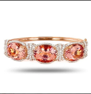 34.82ctw Natural Morganite & 2.48ctw Diamond 14K Gold Bangle Bracelet– Size 7 - Image 1 of 4