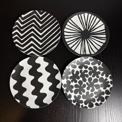 MARIMEKKO for Target Set of 4 Black/White Melamine Plastic Salad/Side Plates - Image 1 of 4