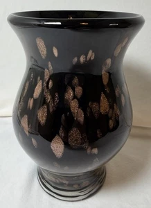 Vintage Kunst Glas Schwarz & Gold Fleck Staub Glitzer Vase 8 Zoll Höhe - Bild 1 von 9